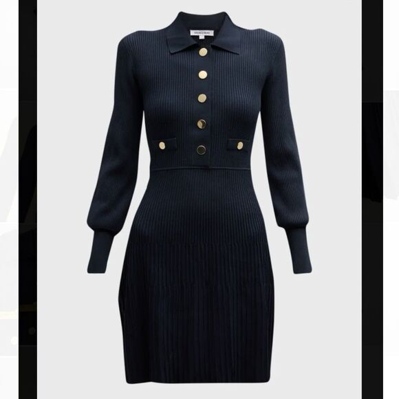 Veronica Beard Lauper Ribbed Button-Front A-Line Mini Dress Size Medium Navy - Picture 1 of 11
